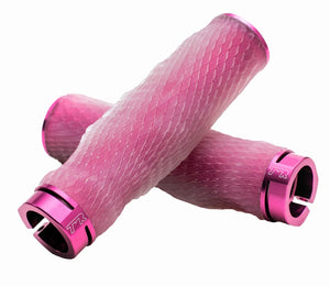 *** LIMITED EDITION PRO *** Imprint Grips - Custom Mouldable Lock-On Bike Grips - Clear Rubber   Hot Pink Metal